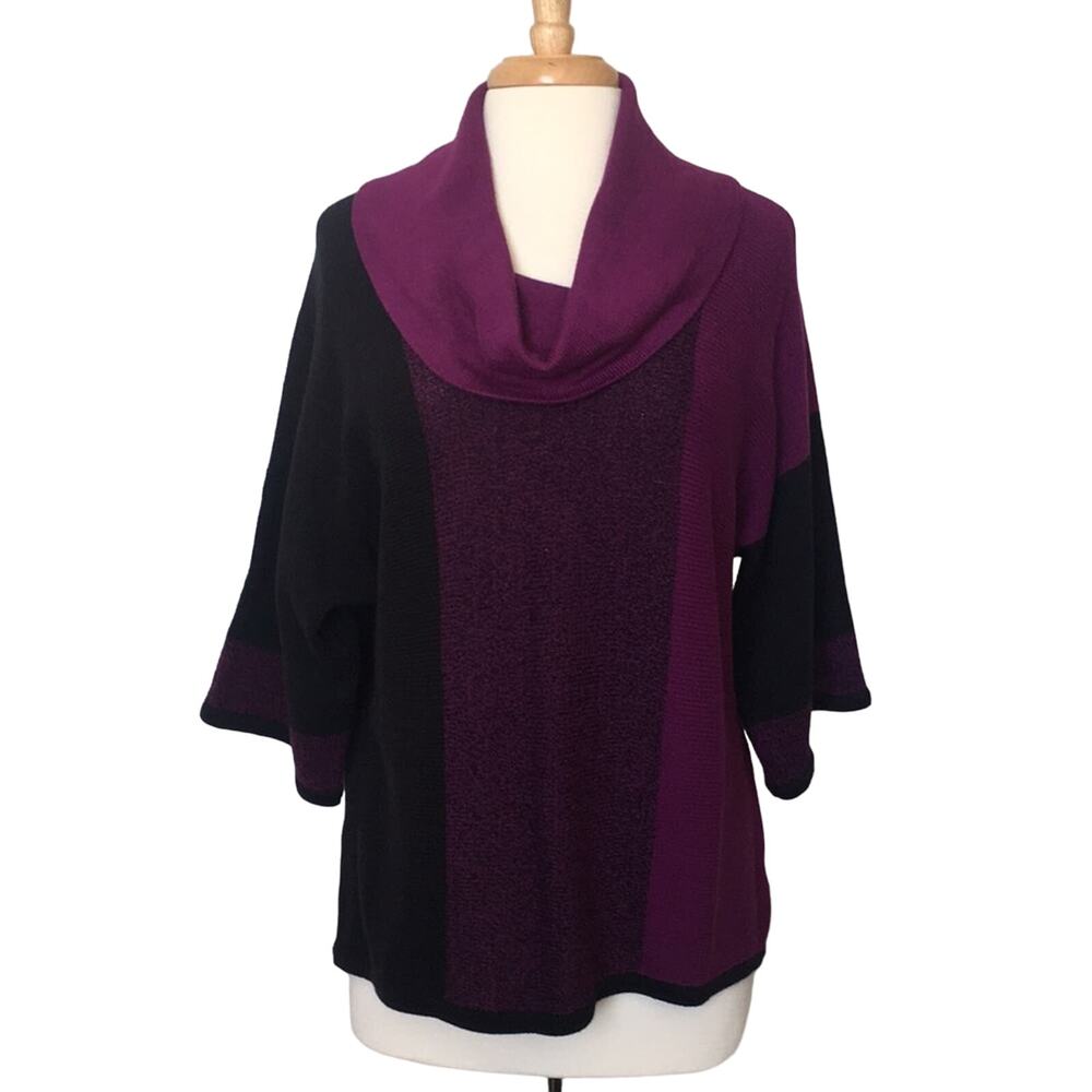 STYLE & CO Wide Vertical Stripe Cowl Neck 3/4 Wide Sleeve Sweater Size Small